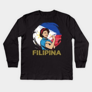 Filipina Philippines Flag Filipino Pinoy Pinay Gifts Kids Long Sleeve T-Shirt